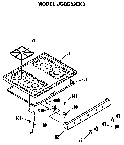 GE JGBS03EK3 cooktop and controls diagram