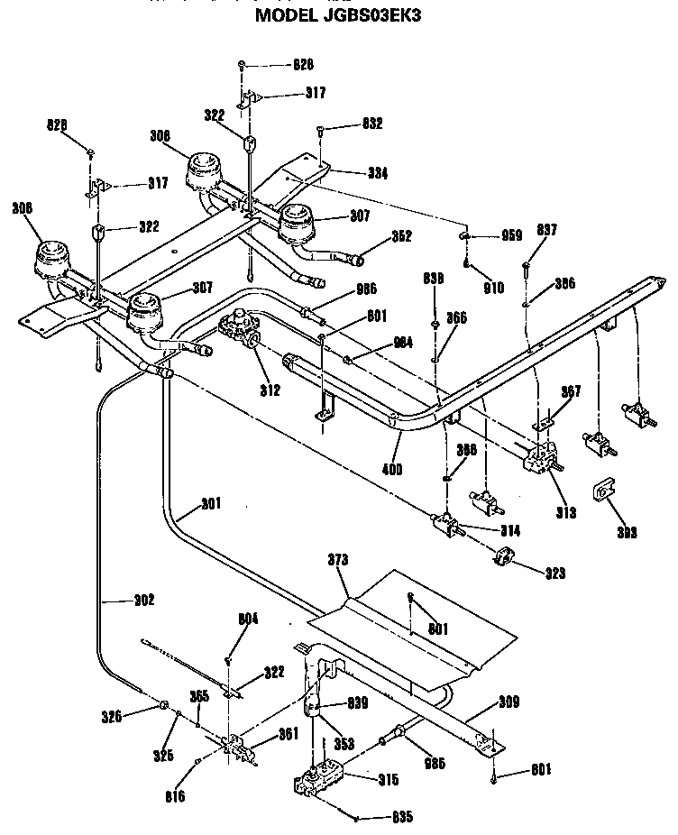 GE JGBS03EK3 burner assembly diagram