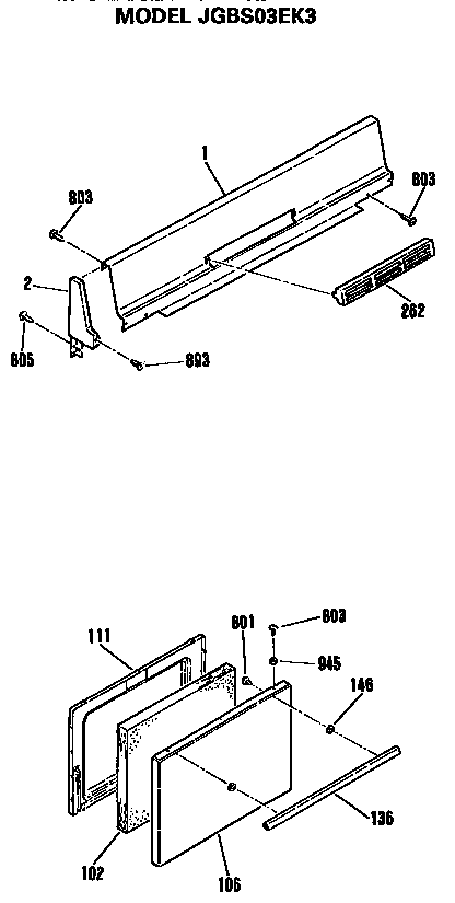 GE JGBS03EK3 backsplash and oven door diagram