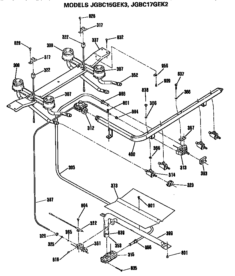 GE JGBC15GEK3 burner assembly diagram