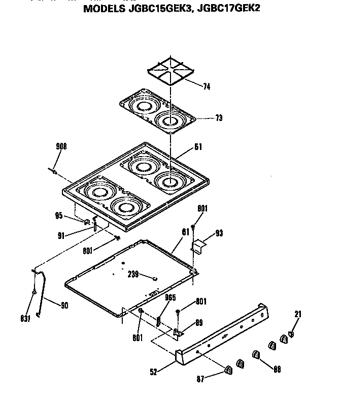 GE JGBC15GEK3 cooktop and controls diagram
