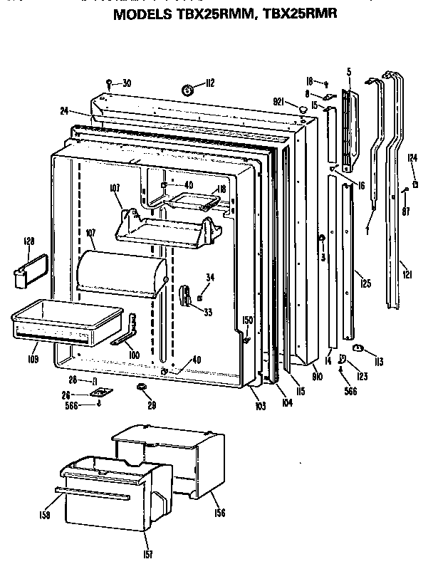 GE TBX25RMRRWH fresh food door diagram