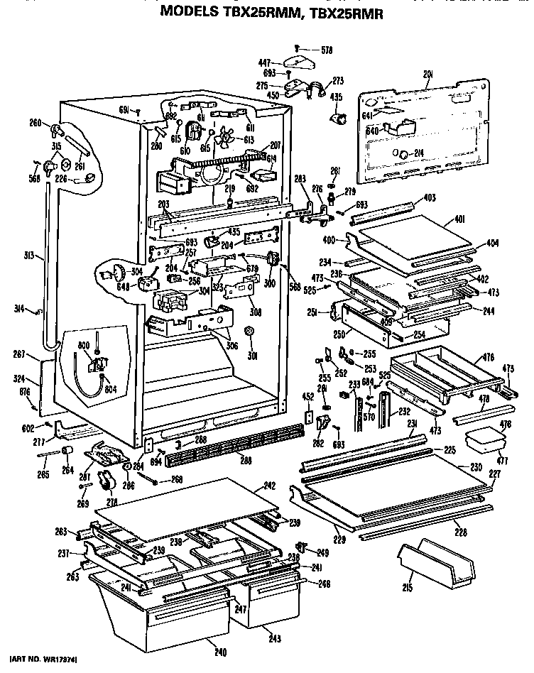 GE TBX25RMRRWH cabinet diagram