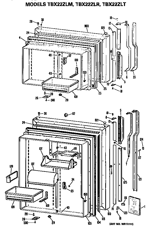 GE TBX22ZLRRWH doors diagram