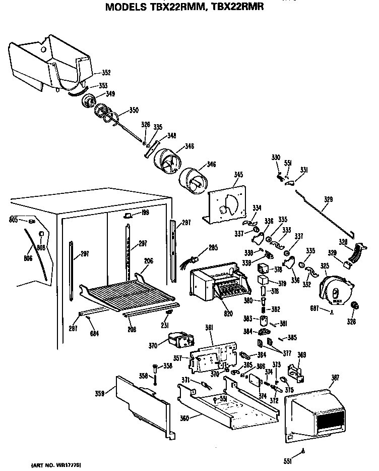 GE TBX22RMRLAD freezer section diagram