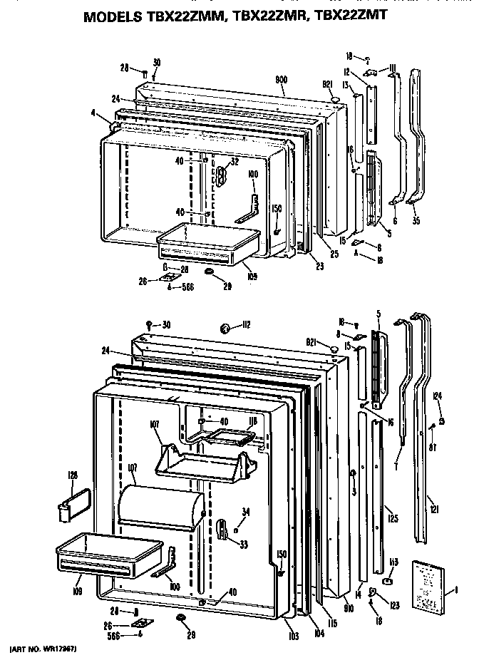 GE TBX22ZMRRWH doors diagram