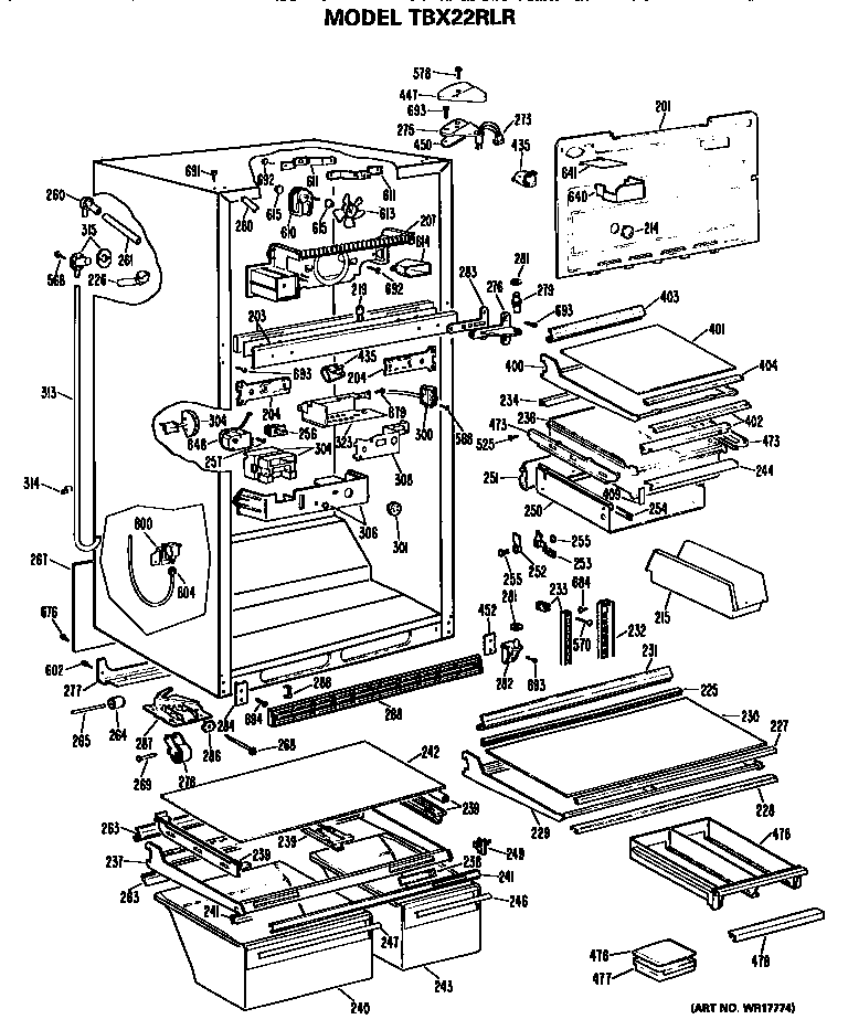 GE TBX22RLRRWH cabinet diagram