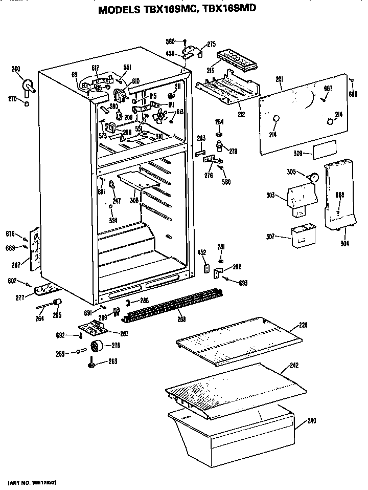 GE TBX16SMDRWH cabinet diagram