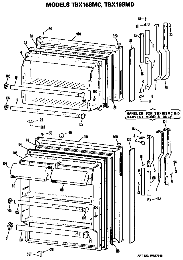 GE TBX16SMDRWH doors diagram