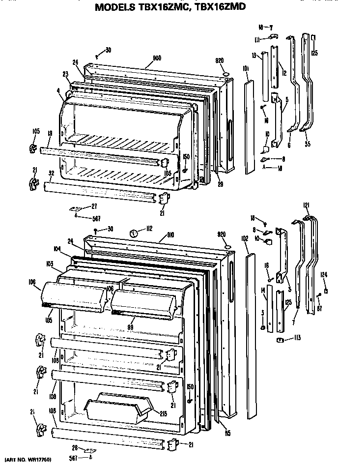 GE TBX16ZMDRWH doors diagram