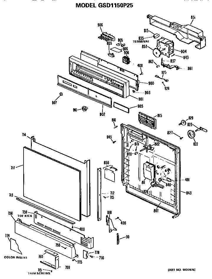 GE GSD1150P25 front/control panel diagram