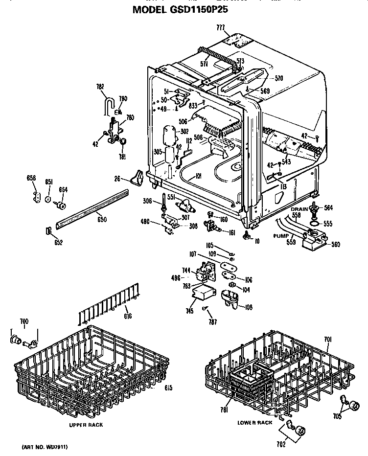 GE GSD1150P25 tub/racks diagram
