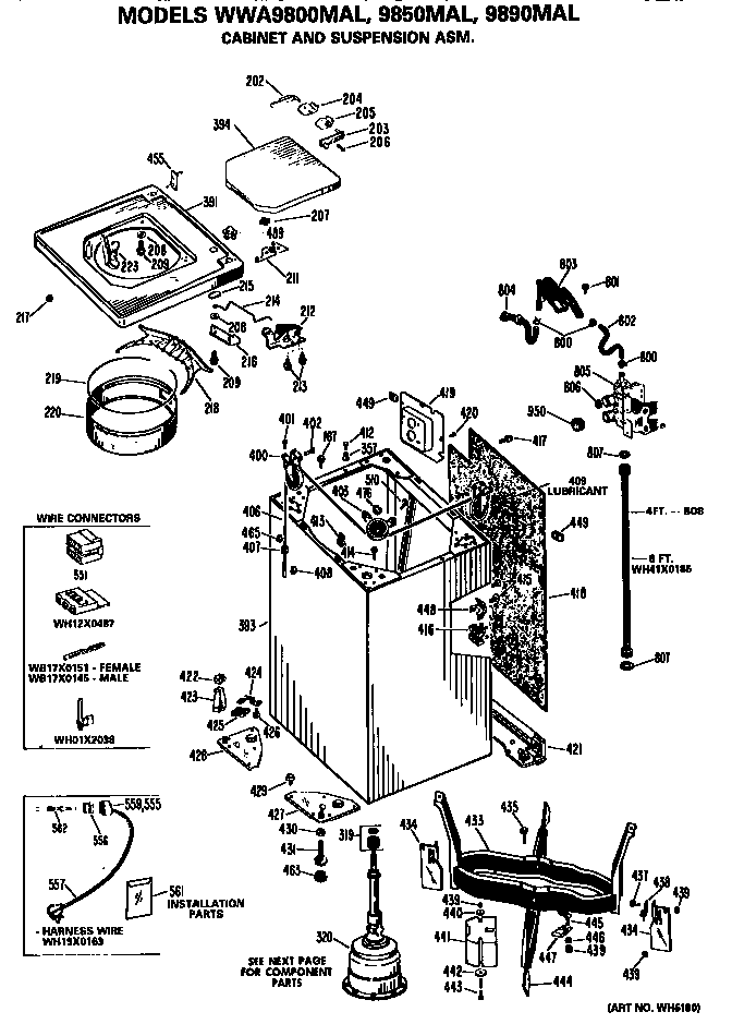 GE WWA9890MAL cabinet and suspension diagram