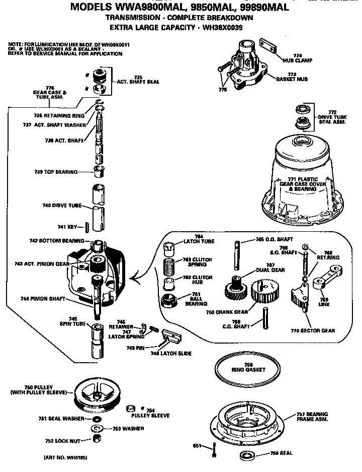 GE WWA9890MAL transmission diagram