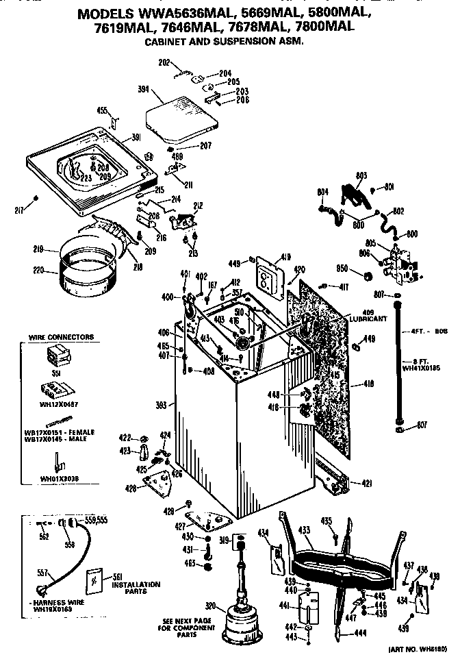 GE WWA7646MAL cabinet and suspension diagram