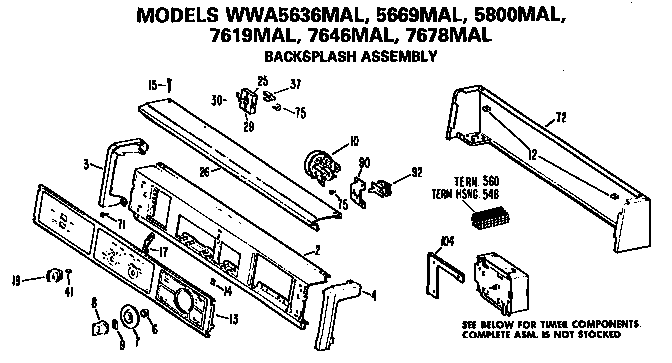 GE WWA7646MAL backsplash for wwa5636, 5669, 5800, 7619, 7646 and 7678mal diagram