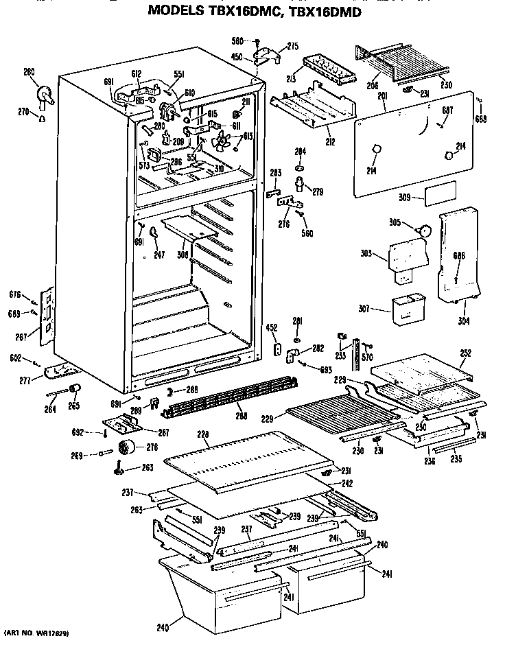 GE TBX16DMDRAD cabinet diagram