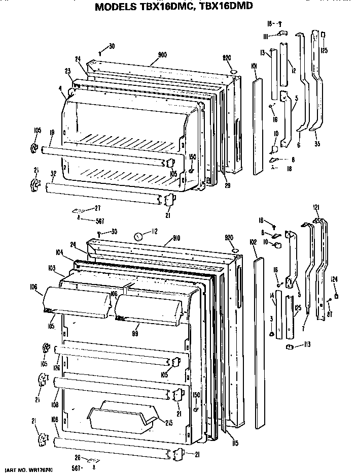 GE TBX16DMDRAD doors diagram