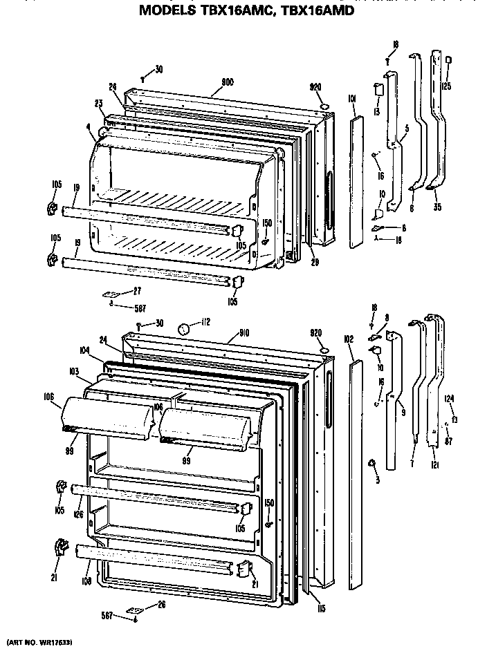 GE TBX16AMDRAD doors diagram