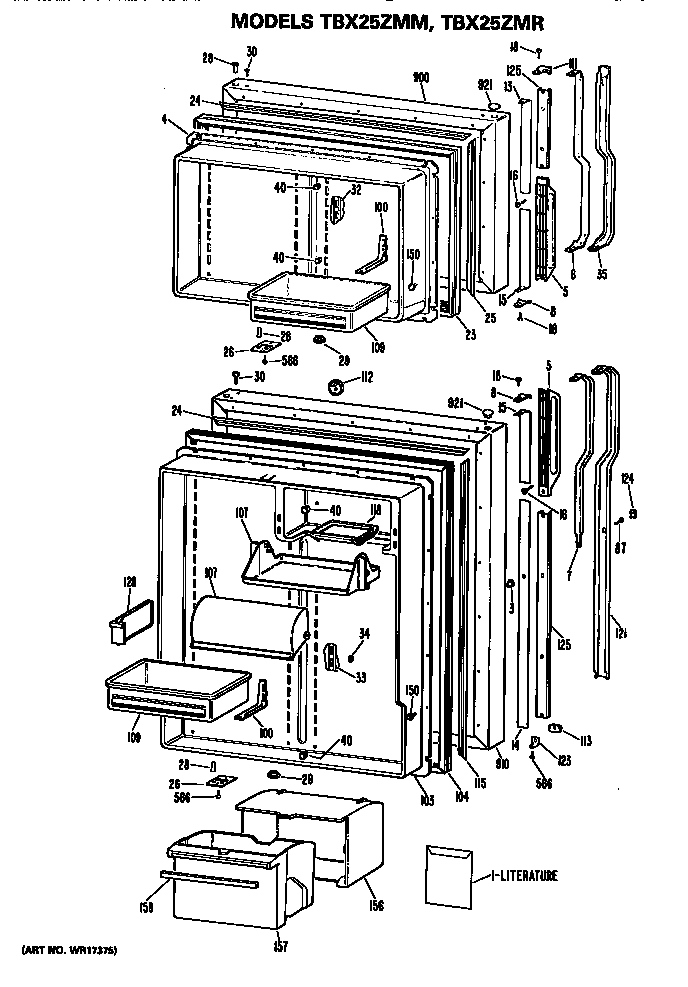 GE TBX25ZMRRAD doors diagram