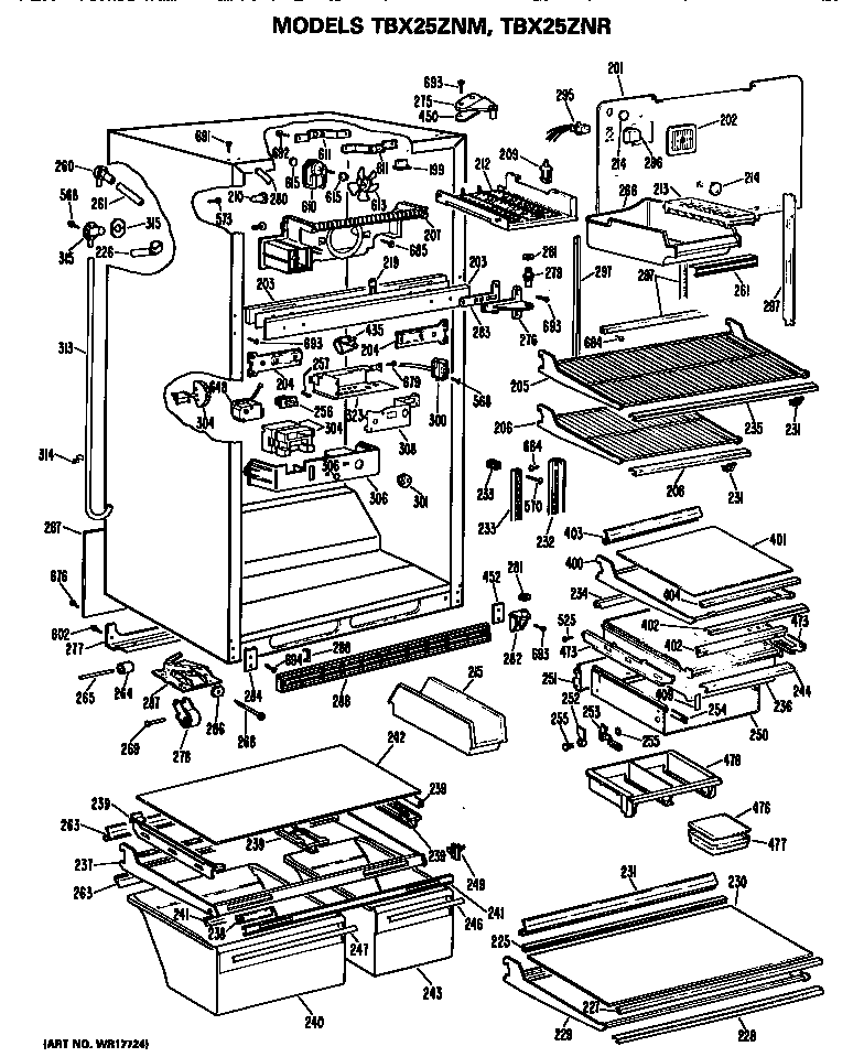 GE TBX25ZNMRWH cabinet diagram