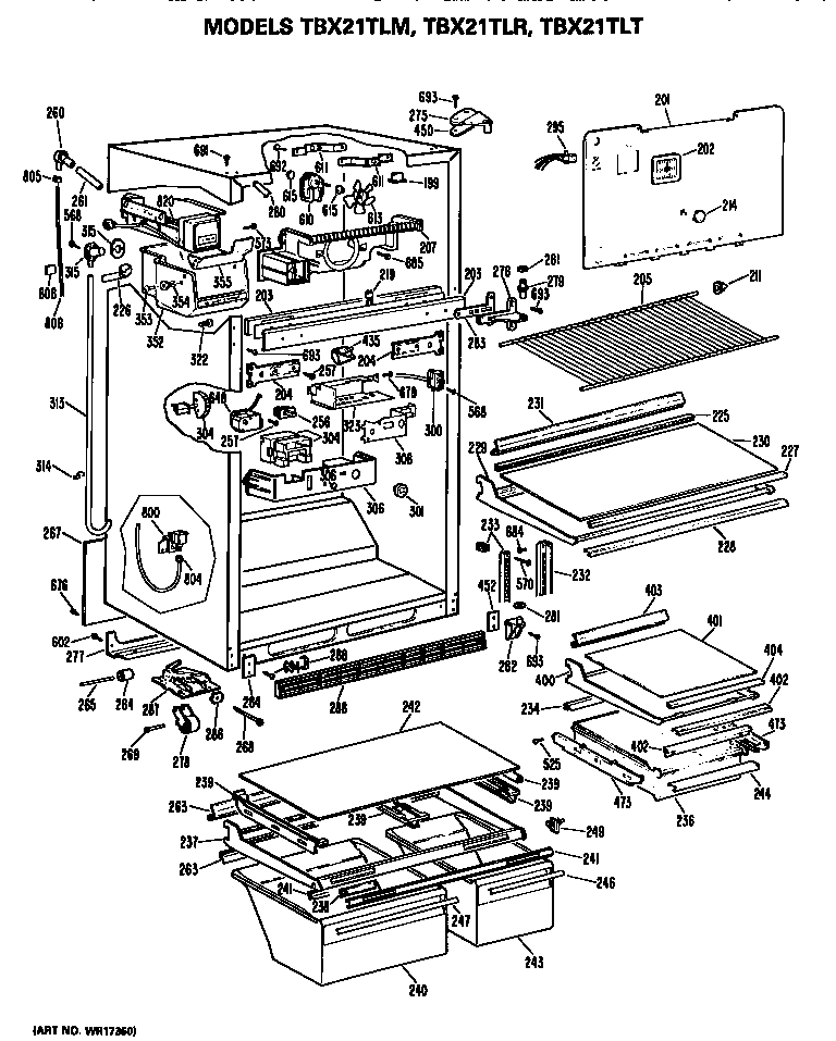 GE TBX21TLMRWH cabinet diagram