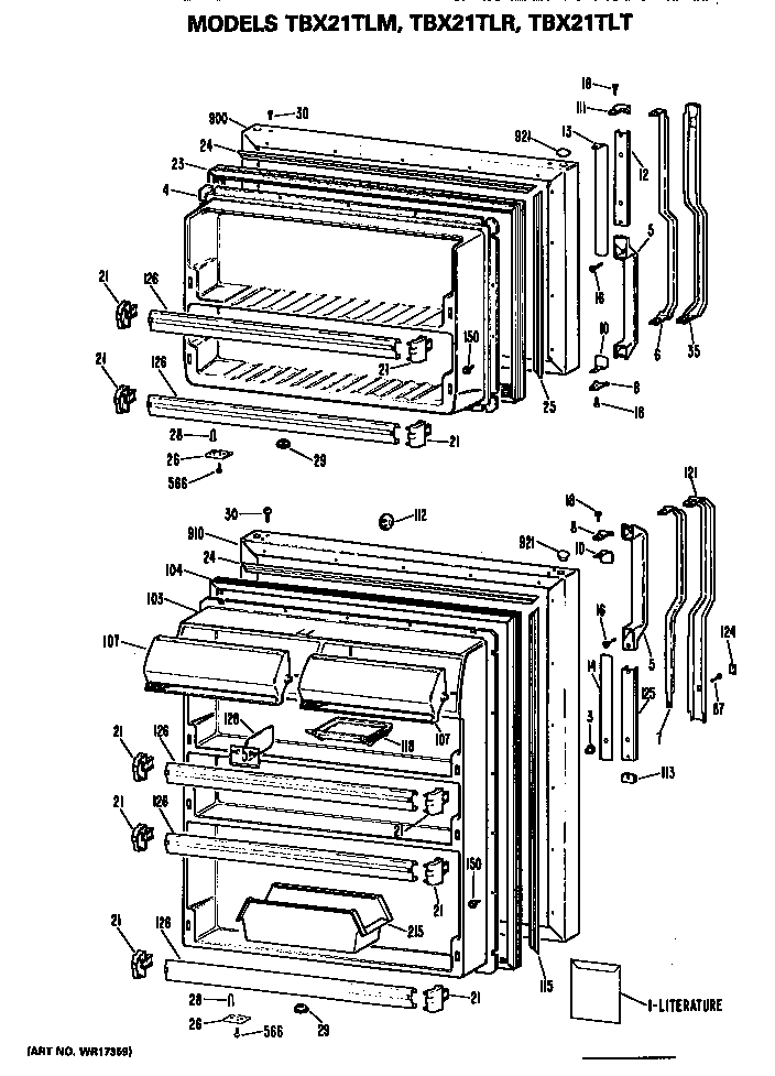 GE TBX21TLMRWH doors diagram