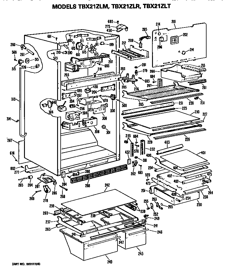 GE TBX21ZLMRWH cabinet diagram