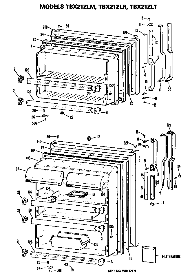 GE TBX21ZLMRWH doors diagram