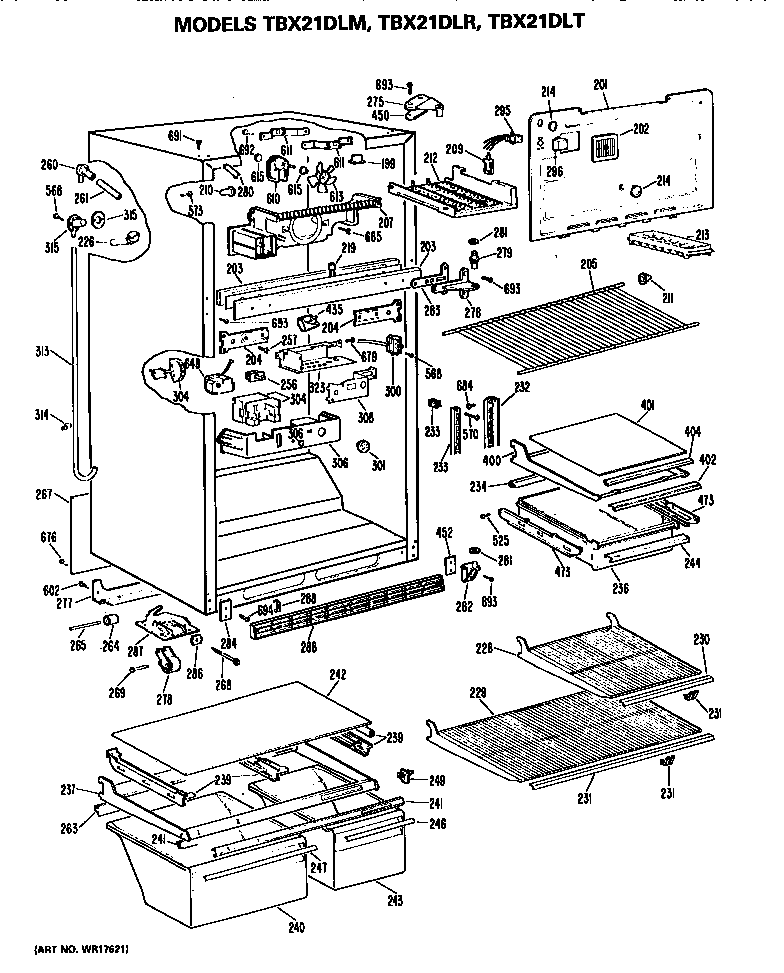 GE TBX21DLMRWH cabinet diagram