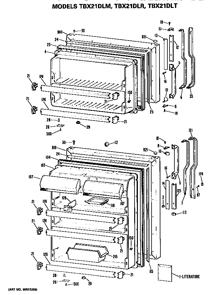 GE TBX21DLMRWH doors diagram