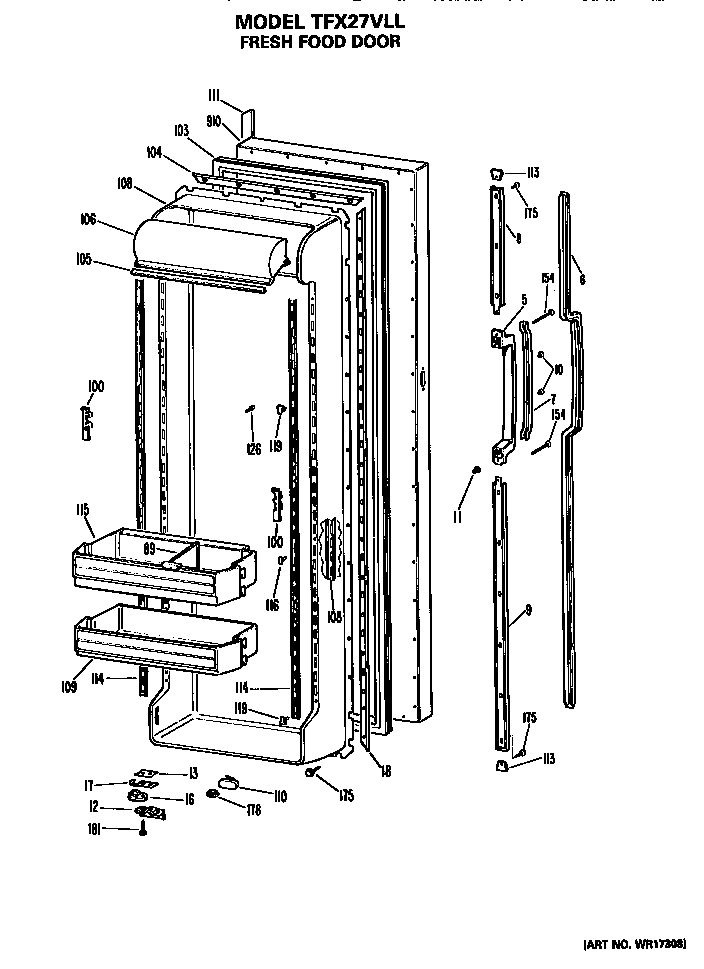 GE TFX27VLL fresh food door diagram