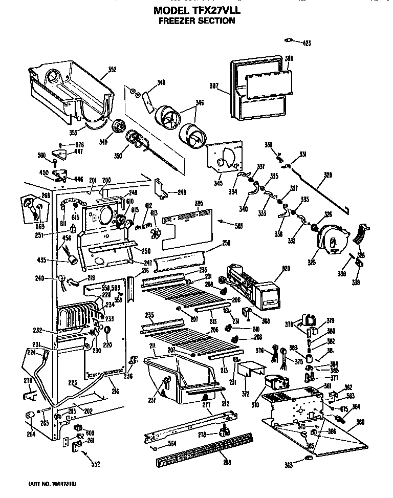 GE TFX27VLL freezer section diagram