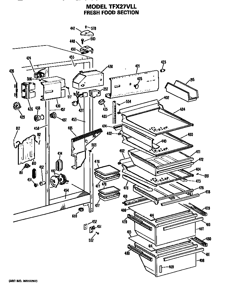 GE TFX27VLL fresh food section diagram
