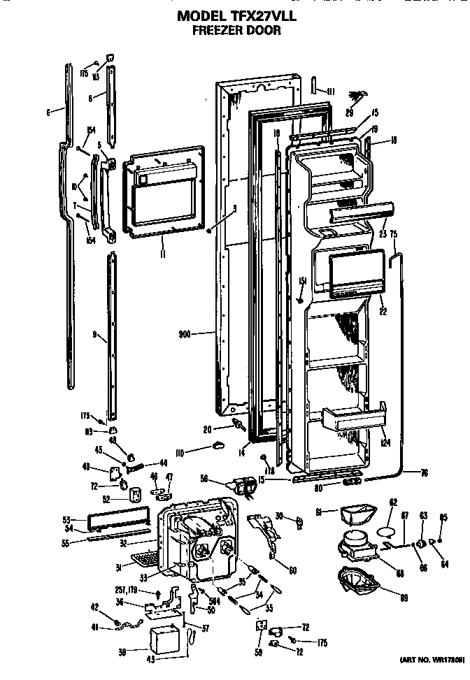 GE TFX27VLL freezer door diagram