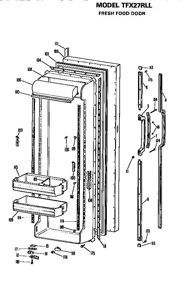 GE TFX27RLL fresh food door diagram