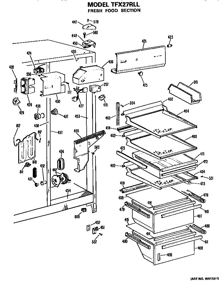 GE TFX27RLL fresh food section diagram