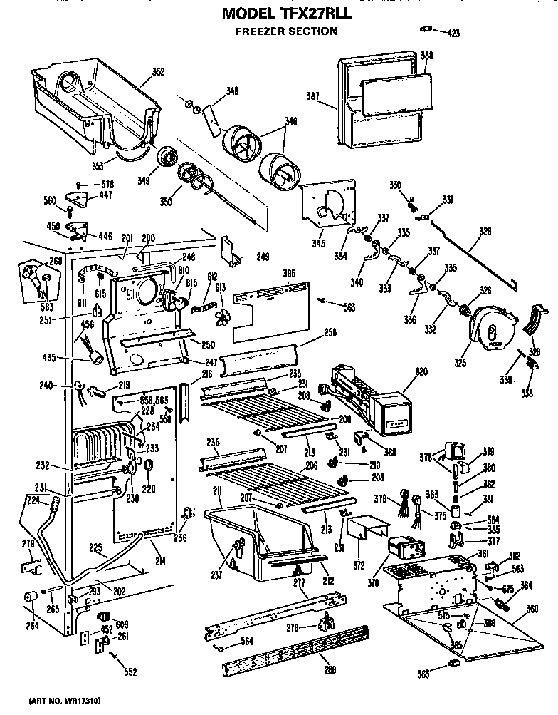 GE TFX27RLL freezer section diagram
