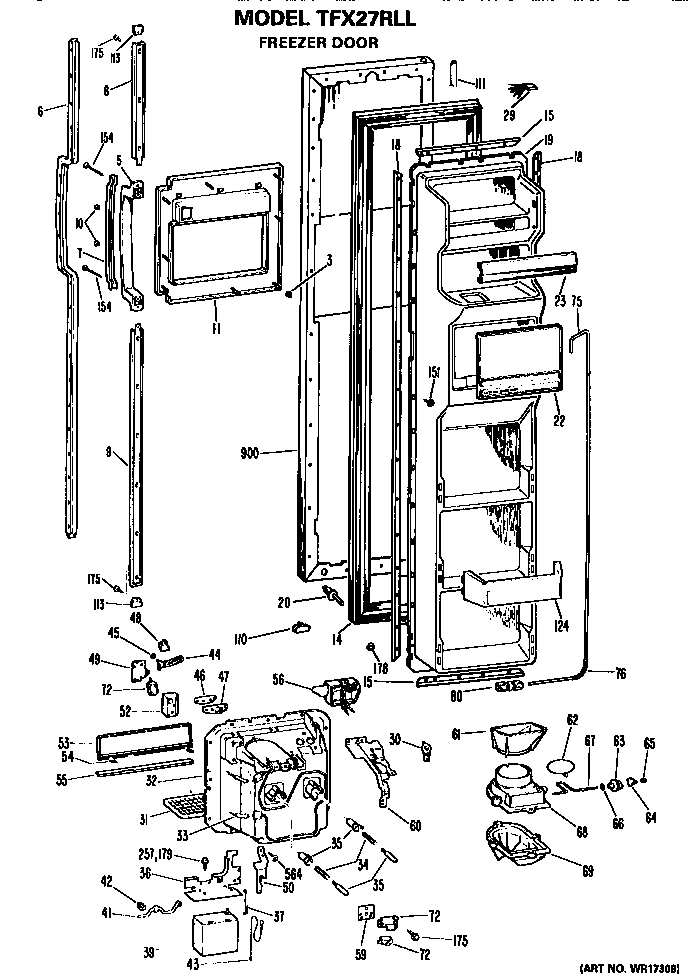 GE TFX27RLL freezer door diagram