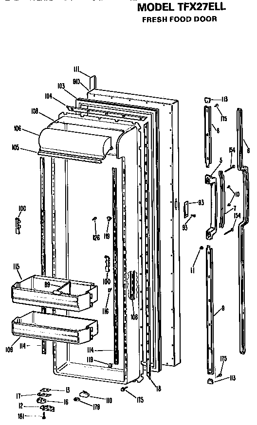 GE TFX27ELL fresh food door diagram