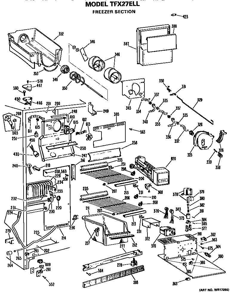 GE TFX27ELL freezer section diagram