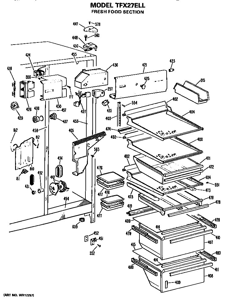 GE TFX27ELL fresh food section diagram