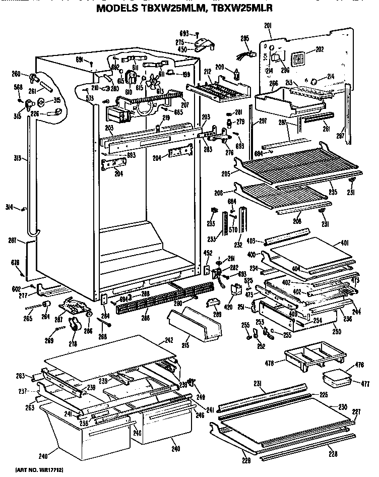 GE TBXW25MLMLWH cabinet diagram