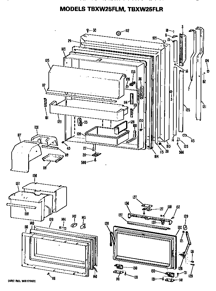 GE TBXW25FLMLWH fresh food door diagram