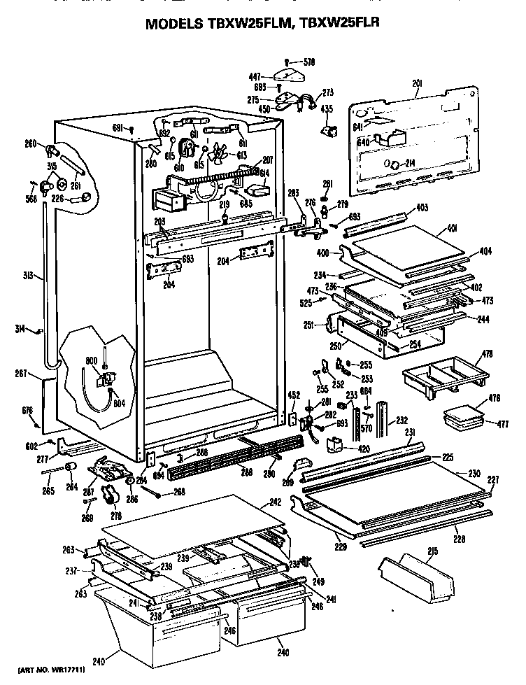 GE TBXW25FLMLWH cabinet diagram