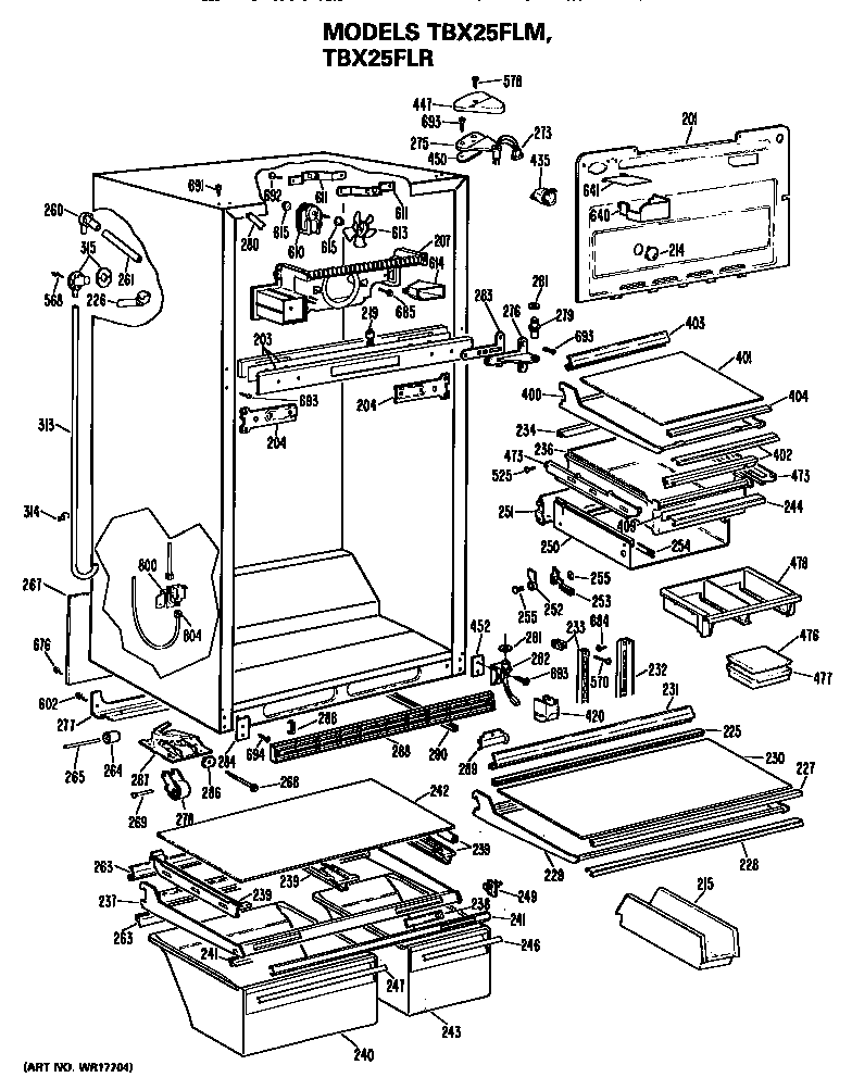 GE TBX25FLMRAD cabinet diagram