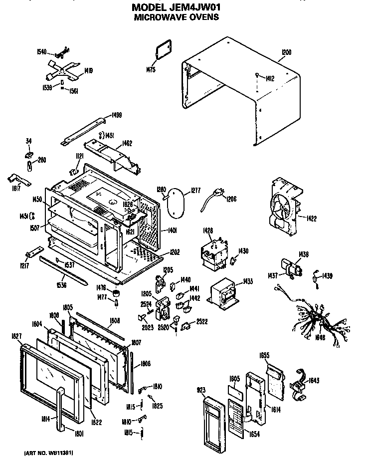 GE JEM4JW01 microwave parts diagram
