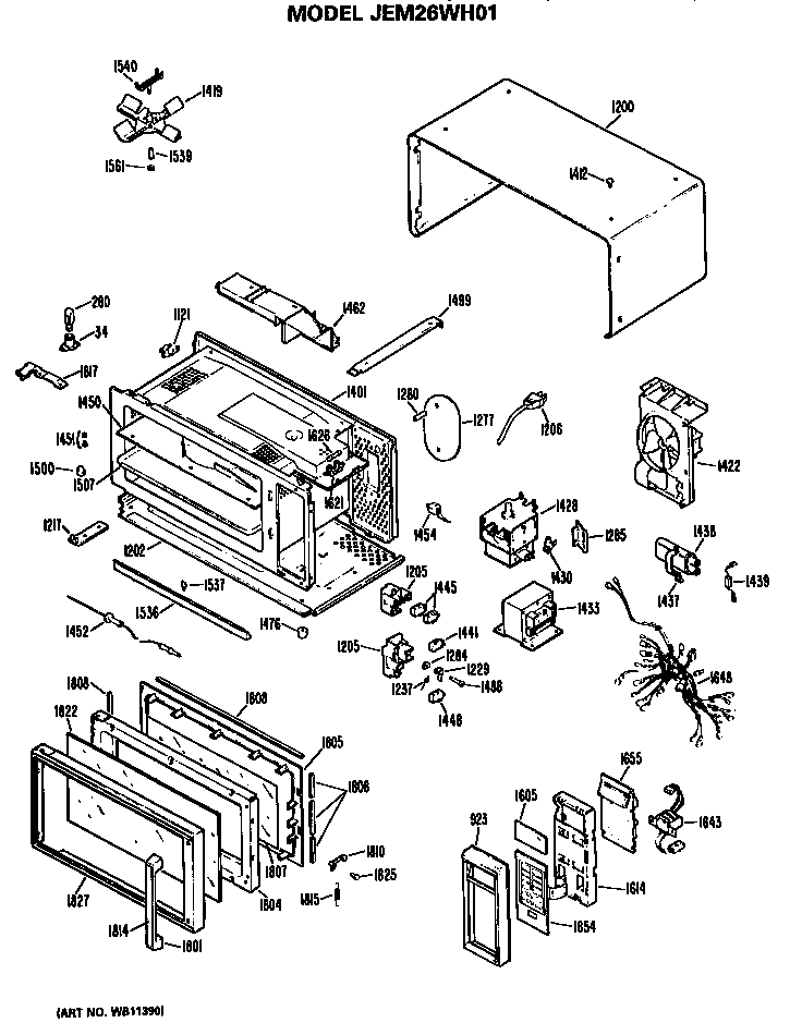 GE JEM26WH01 microwave parts diagram