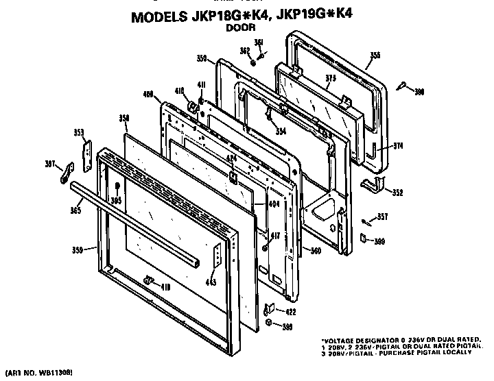 GE JKP18G*K4 door diagram