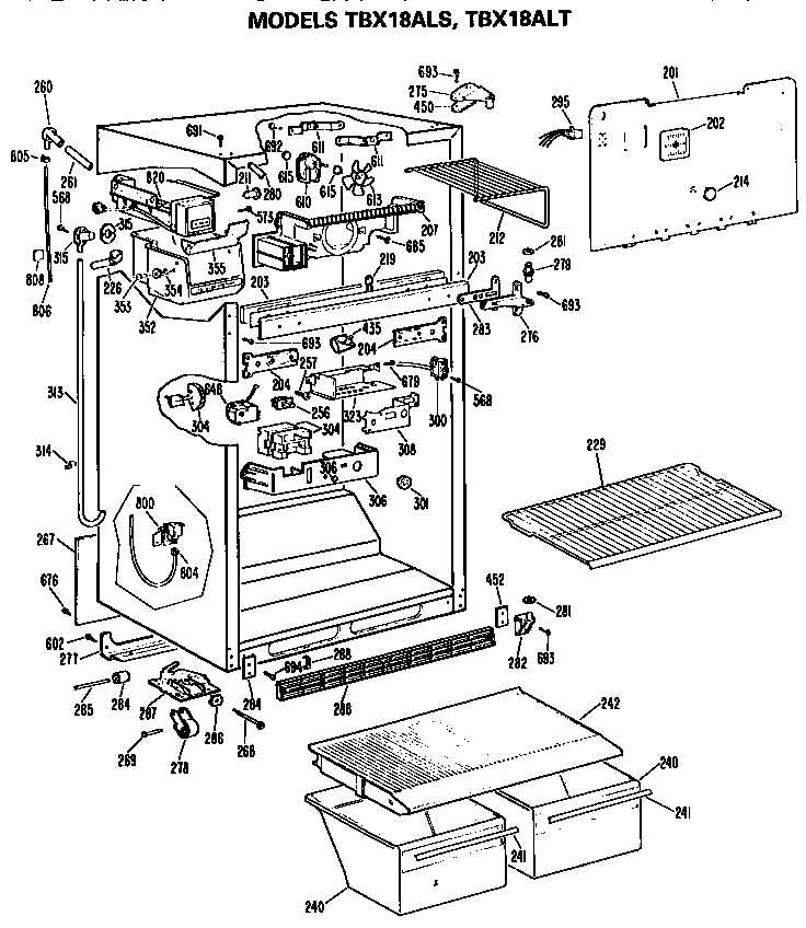 GE TBX18ALSLWH cabinet diagram